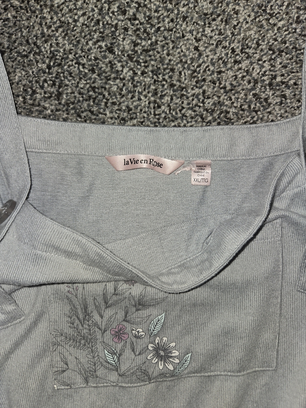 La Vie en Rose Light Gray Floral Knit Overalls - Picture 8 of 9